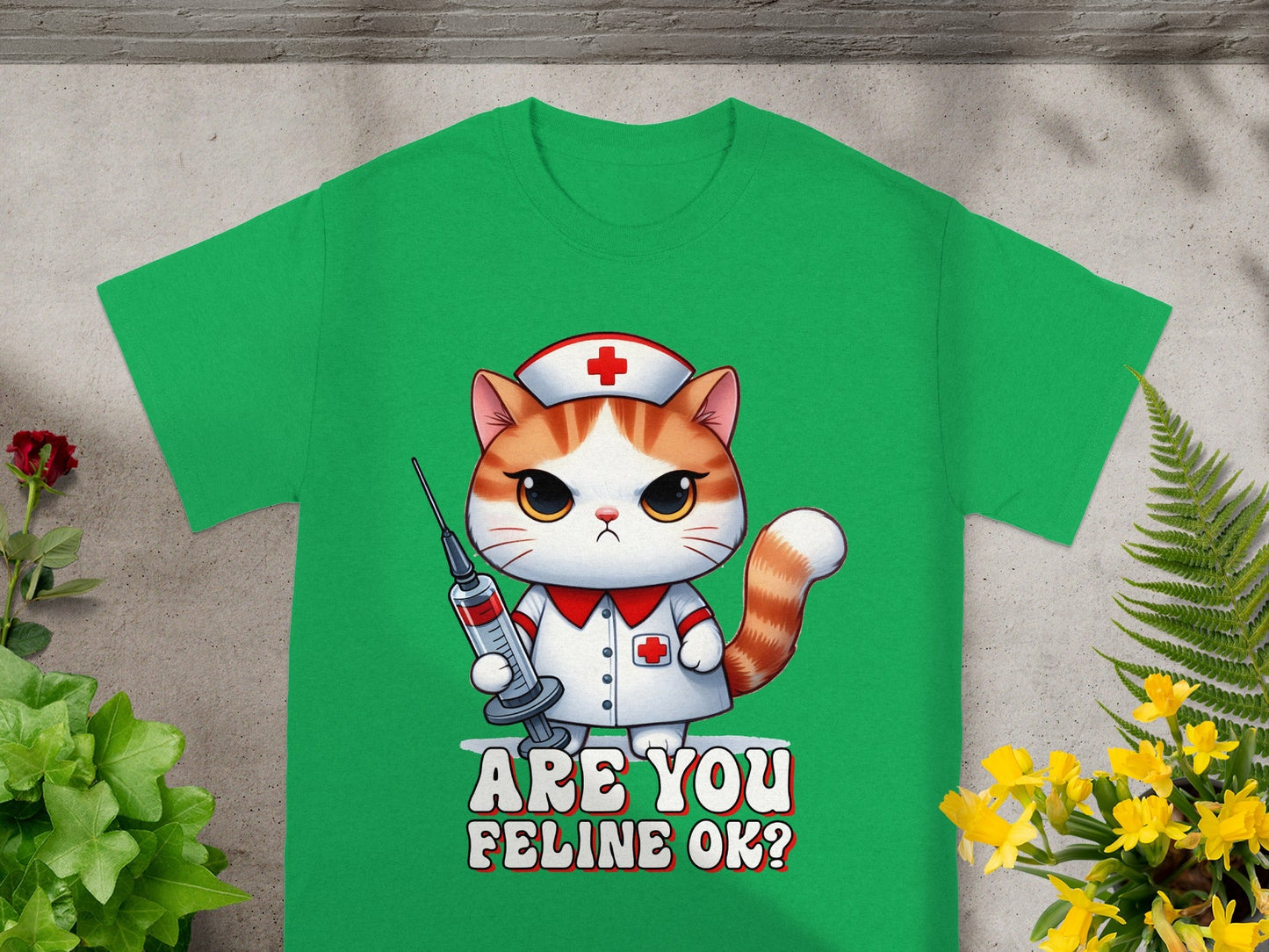 Are You Feline OK Nurse Cat Graphic T-Shirt