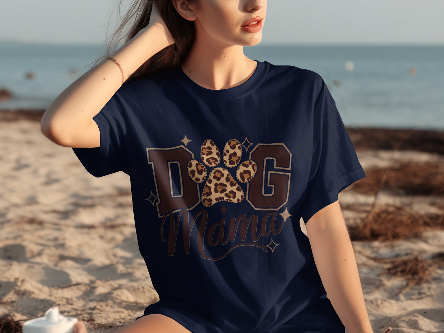 Dog Mama Leopard Paw Print Casual T-shirt