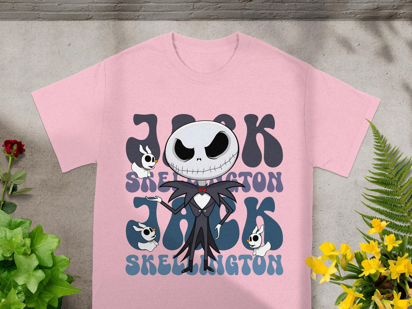 Pink t-shirt featuring Jack Skellington illustration and "Jack Skellington" text.