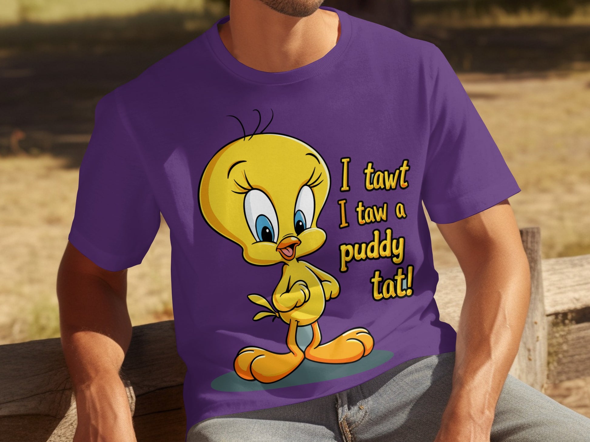 I tawt I taw a puddy tat Tweety Bird printed t-shirt