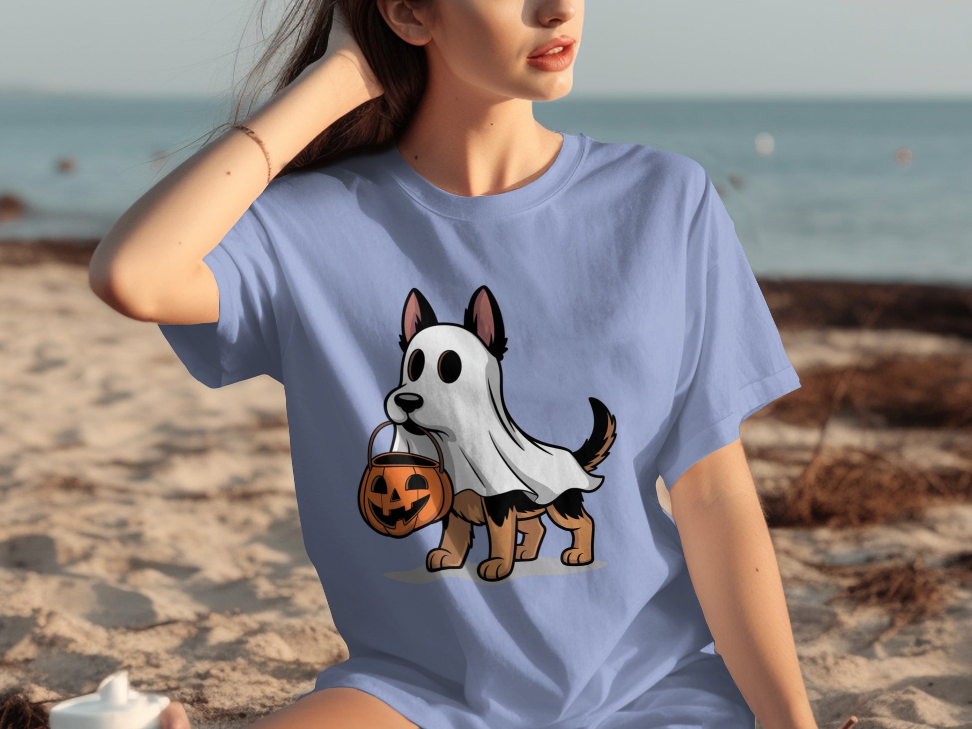Cute Halloween Dog in Ghost Costume T-Shirt