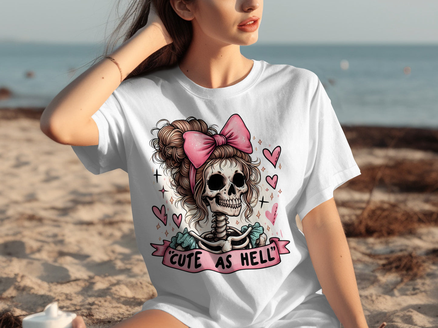 Cute As Hell Skull Graphic With Hearts T-Shirt