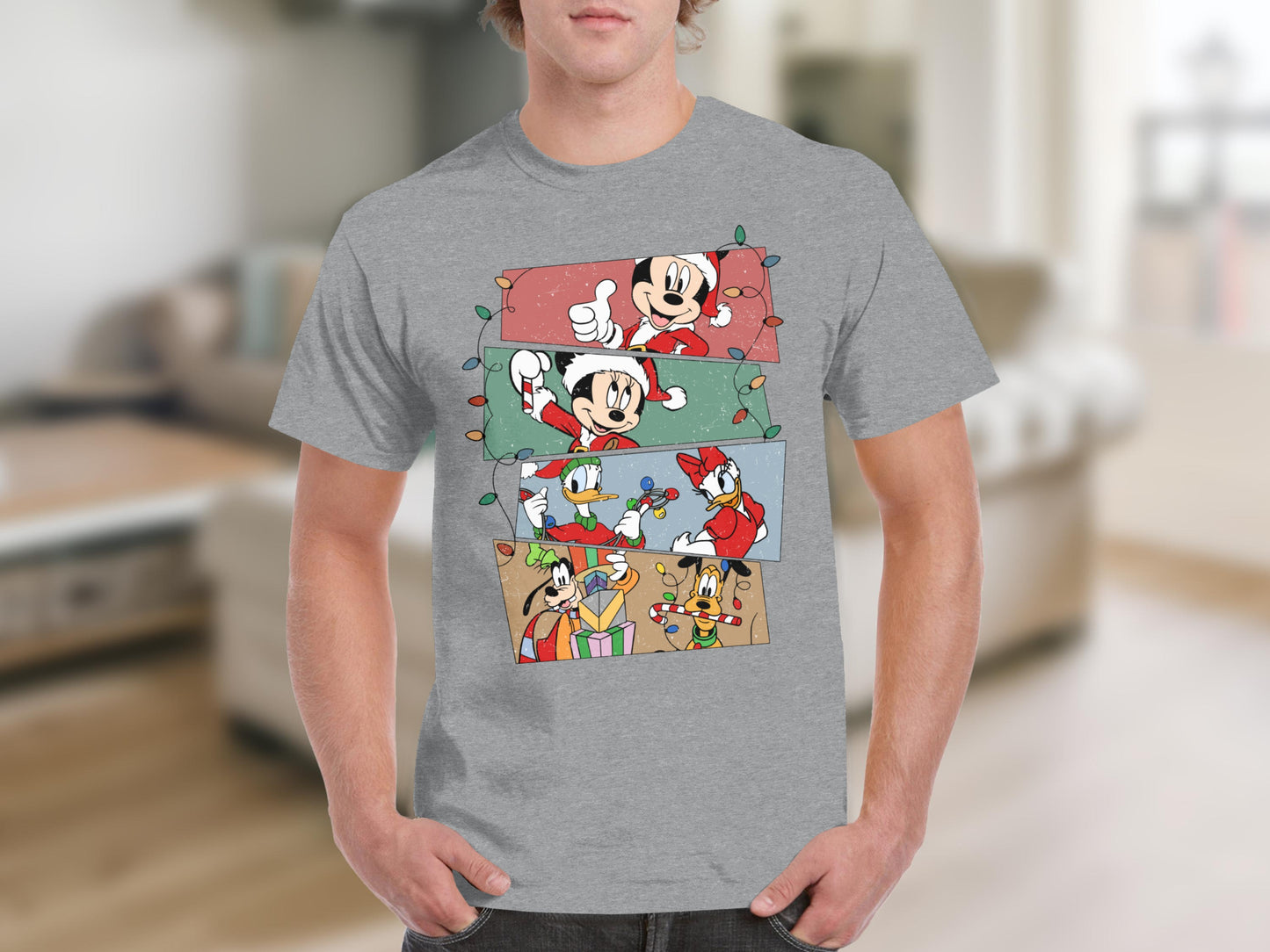 Disney Christmas Characters Gray Men's T-Shirt