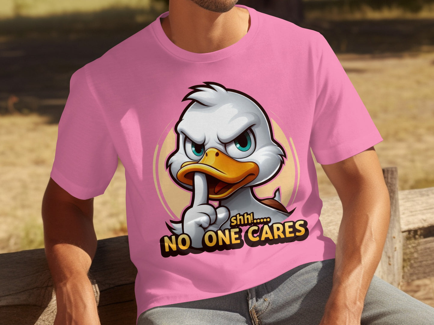 Shh No One Cares Duck Graphic Pink T-shirt Product