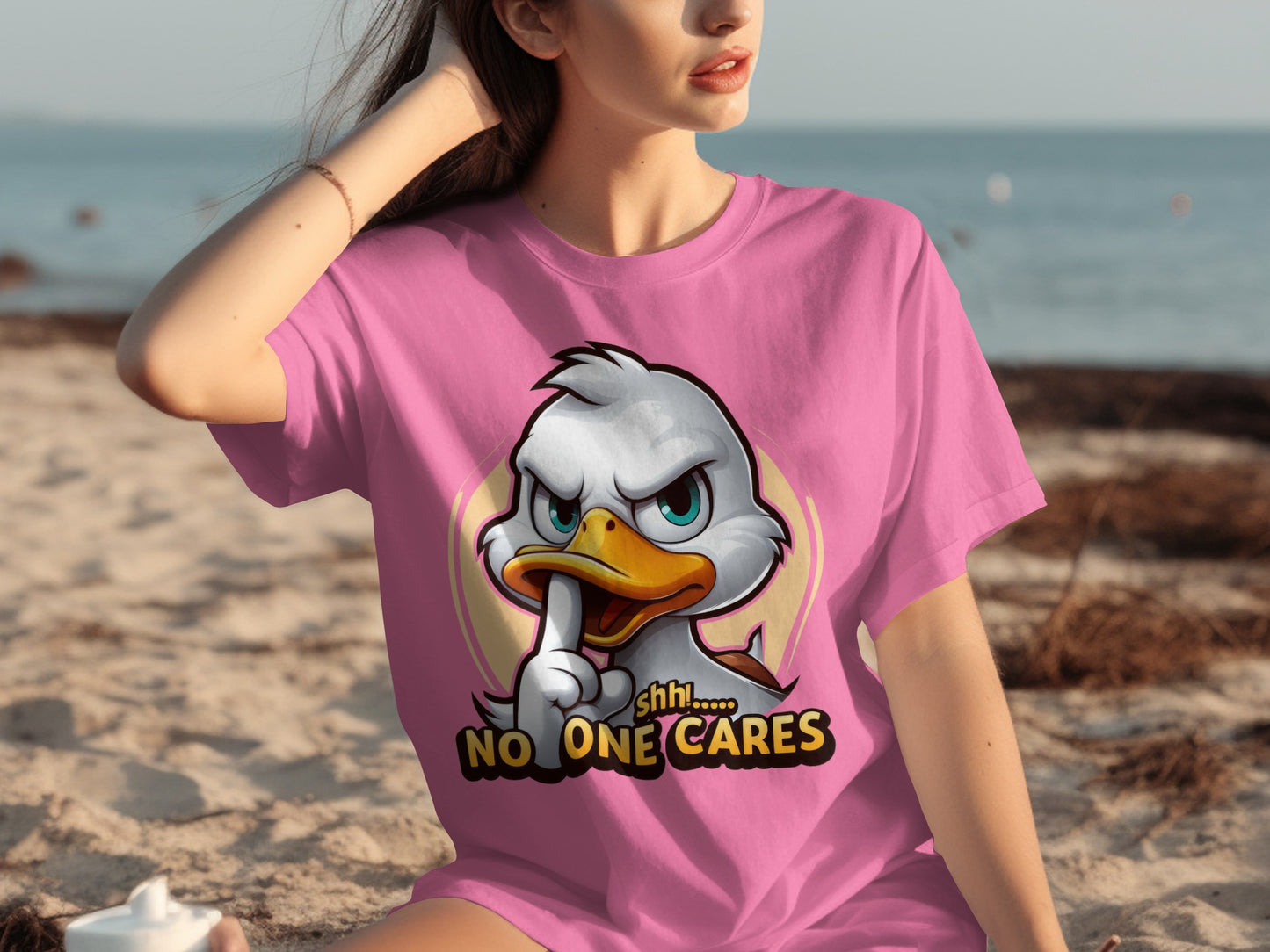 Shhh No One Cares Duck Graphic Design T-Shirt