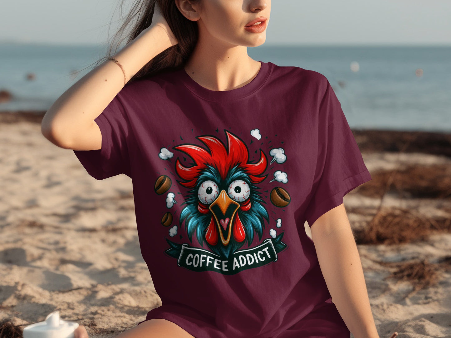 Coffee Addict Rooster Graphic Tee for Coffee Lovers