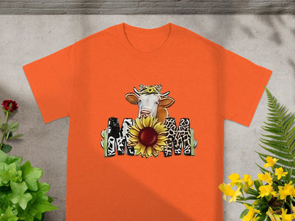 Orange Shirt with Artistic Cow Mom Design