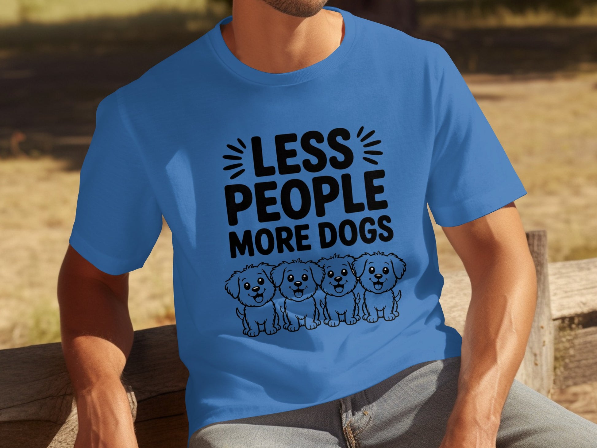 Less People More Dogs Blue Graphic T-Shirt
