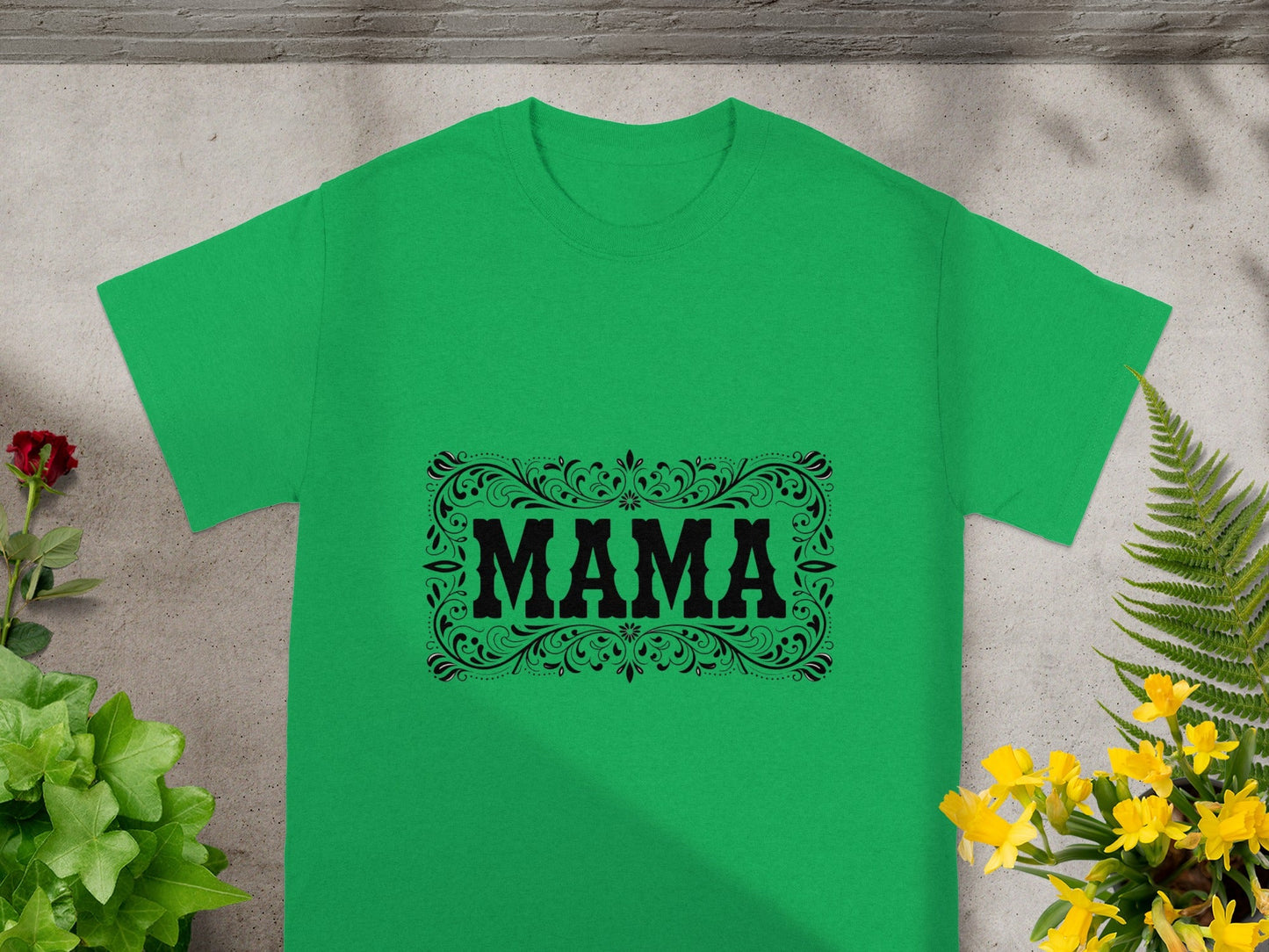 Mama Text Design on Green T-Shirt Safe Mother's Day Shirt