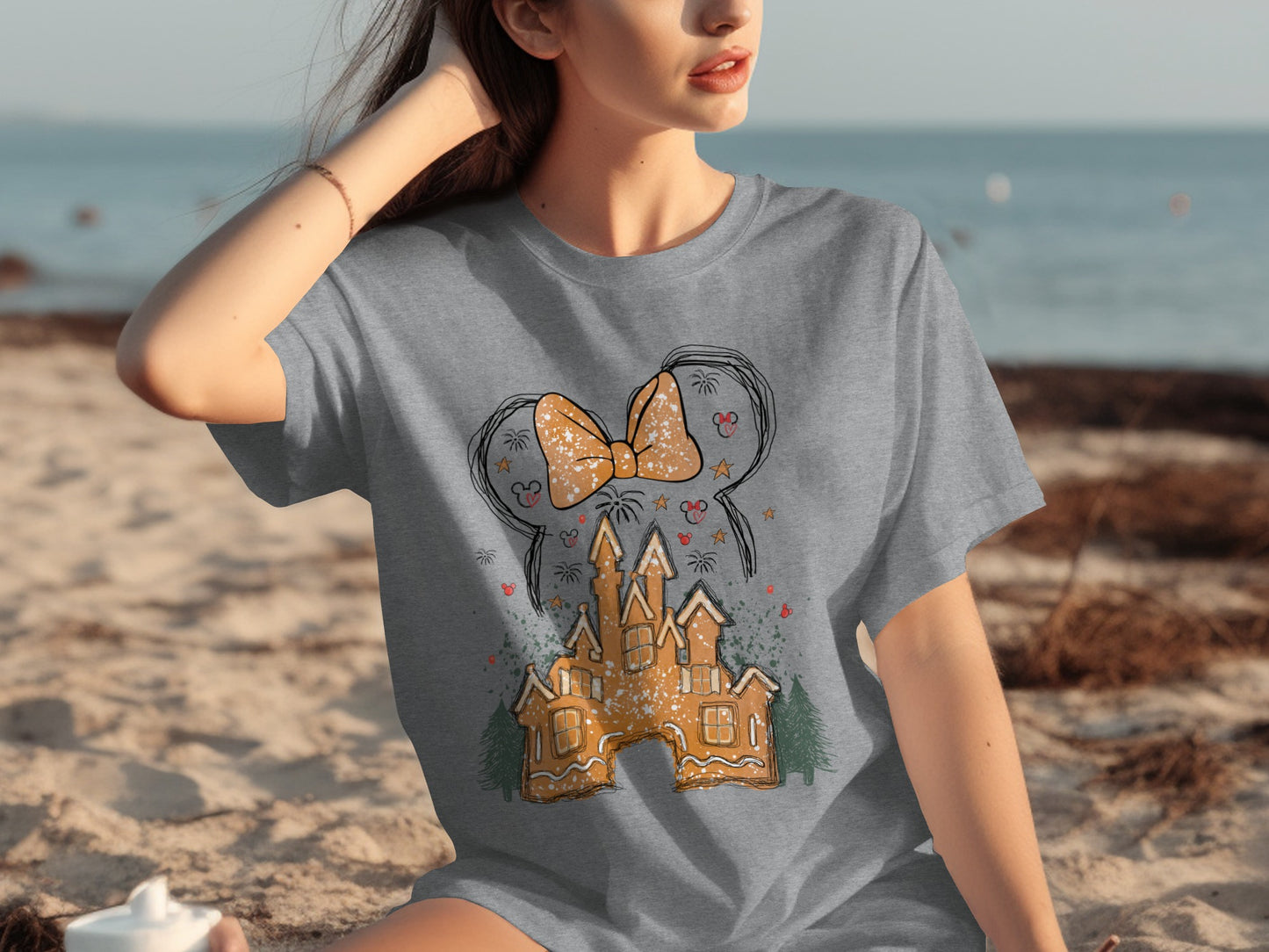 Enchanting Castle with Bow Design on Gray T-Shirt