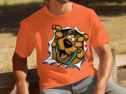 Cartoon Dog Breaking Through Design Graphic T-shirt