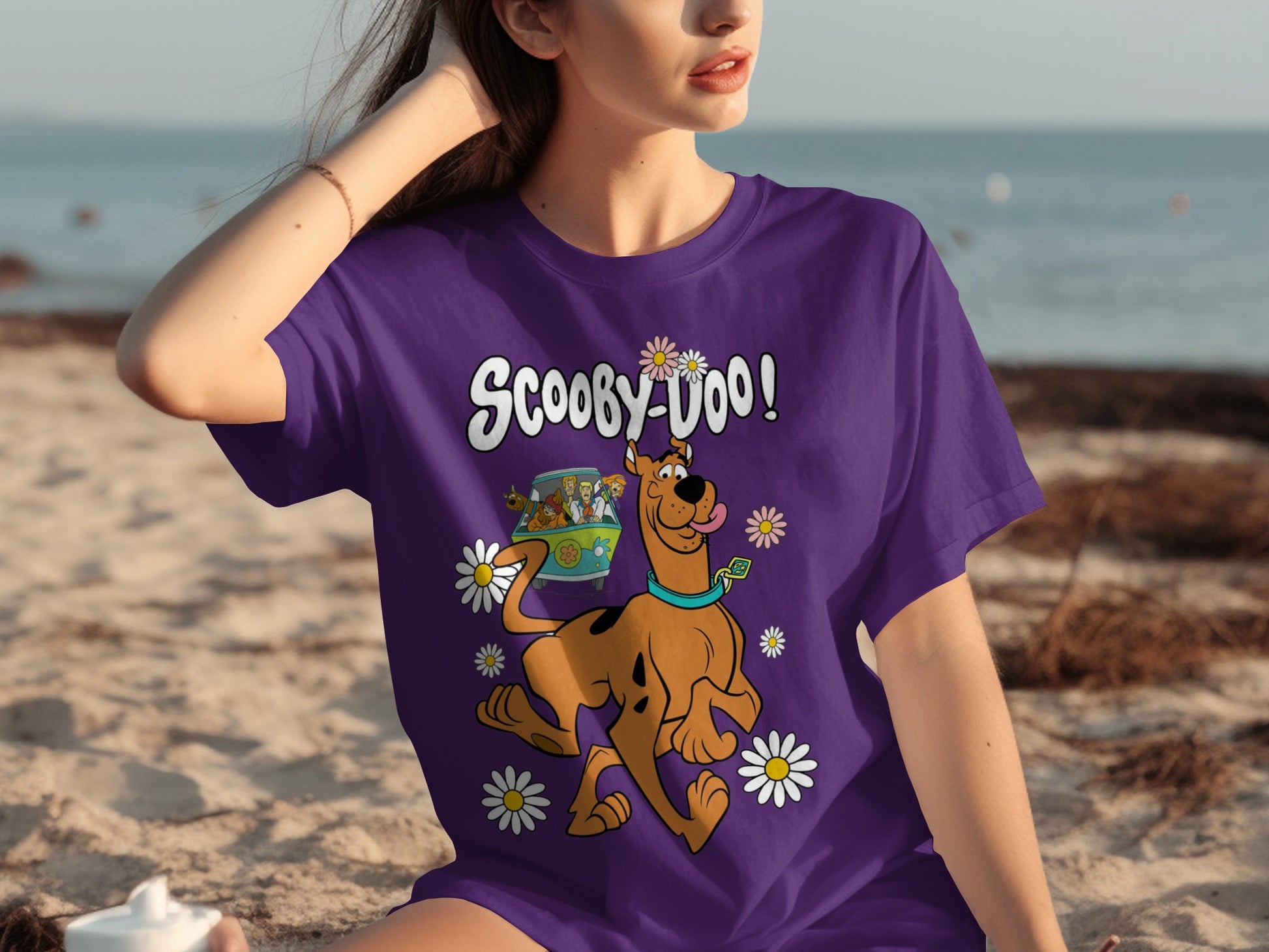 Scooby-Doo Purple Graphic Tee with Flowers Design