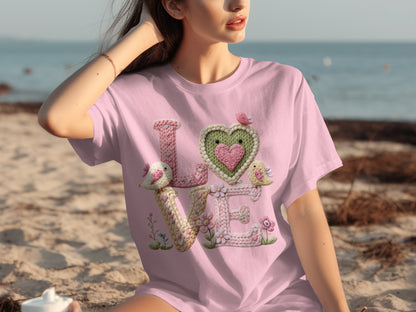 Love Graphic T-Shirt with Adorable Bird Elements