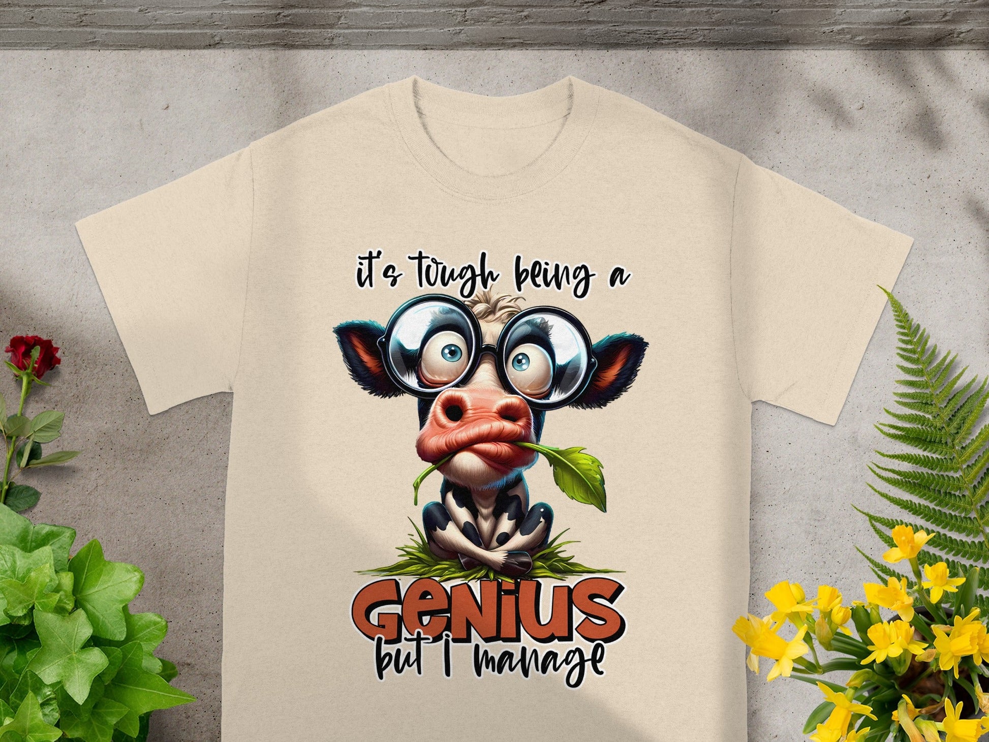 Genius But I Manage Funny Cow Graphic T-Shirt