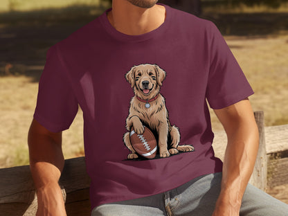 Adorable Golden Retriever with Football T-Shirt