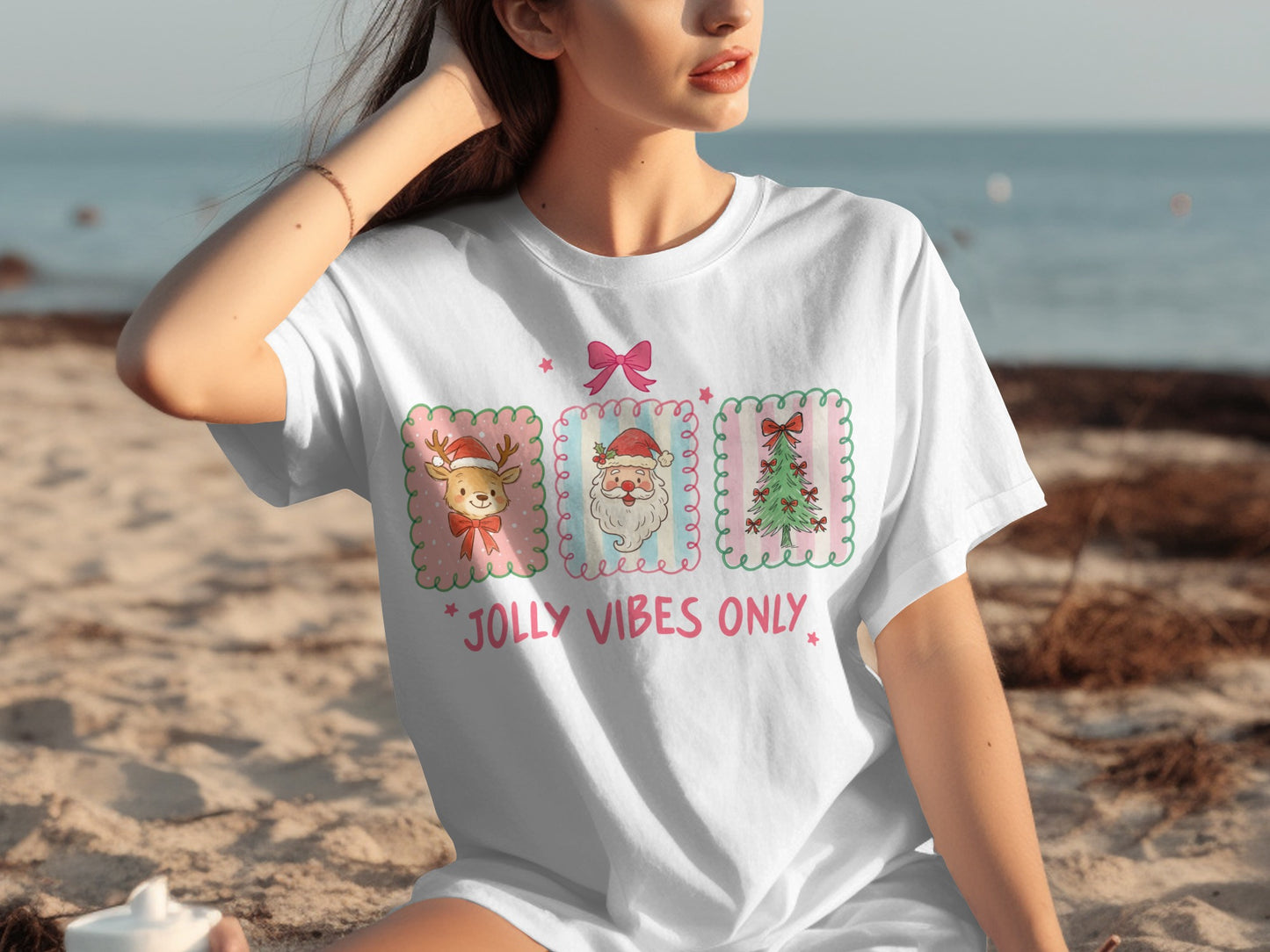Jolly Vibes Only Santa Reindeer Christmas Tree Shirt