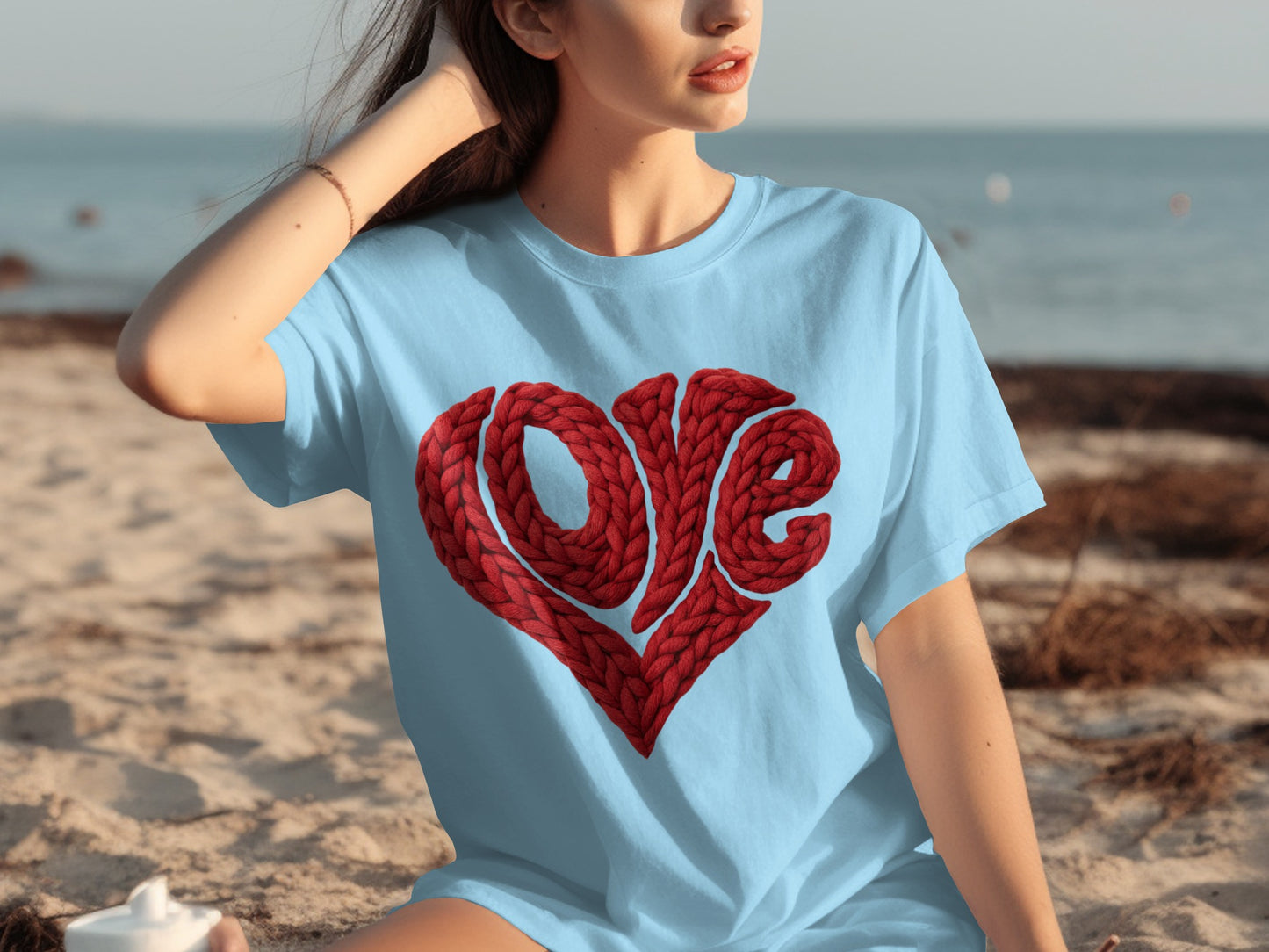 Light Blue T-Shirt with Red Love Rope Design