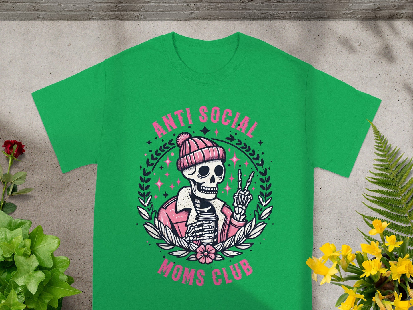 Anti Social Moms Club Green Skeleton T-shirt