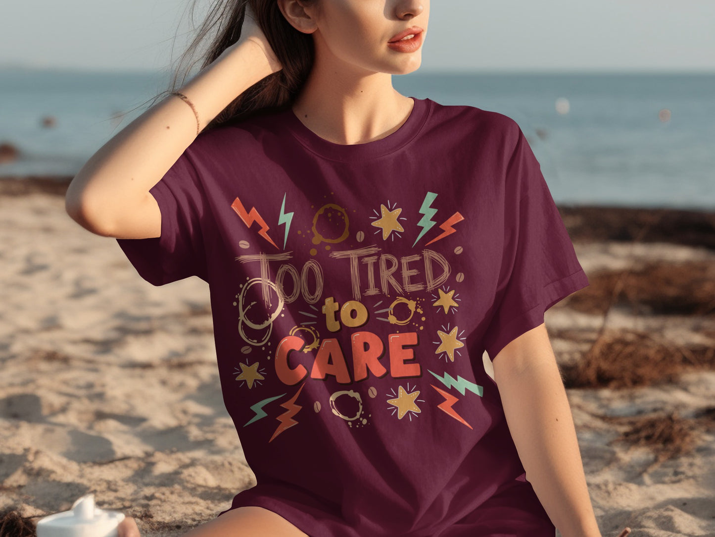 Too Tired To Care Graphic Tee Retro Design Shirt