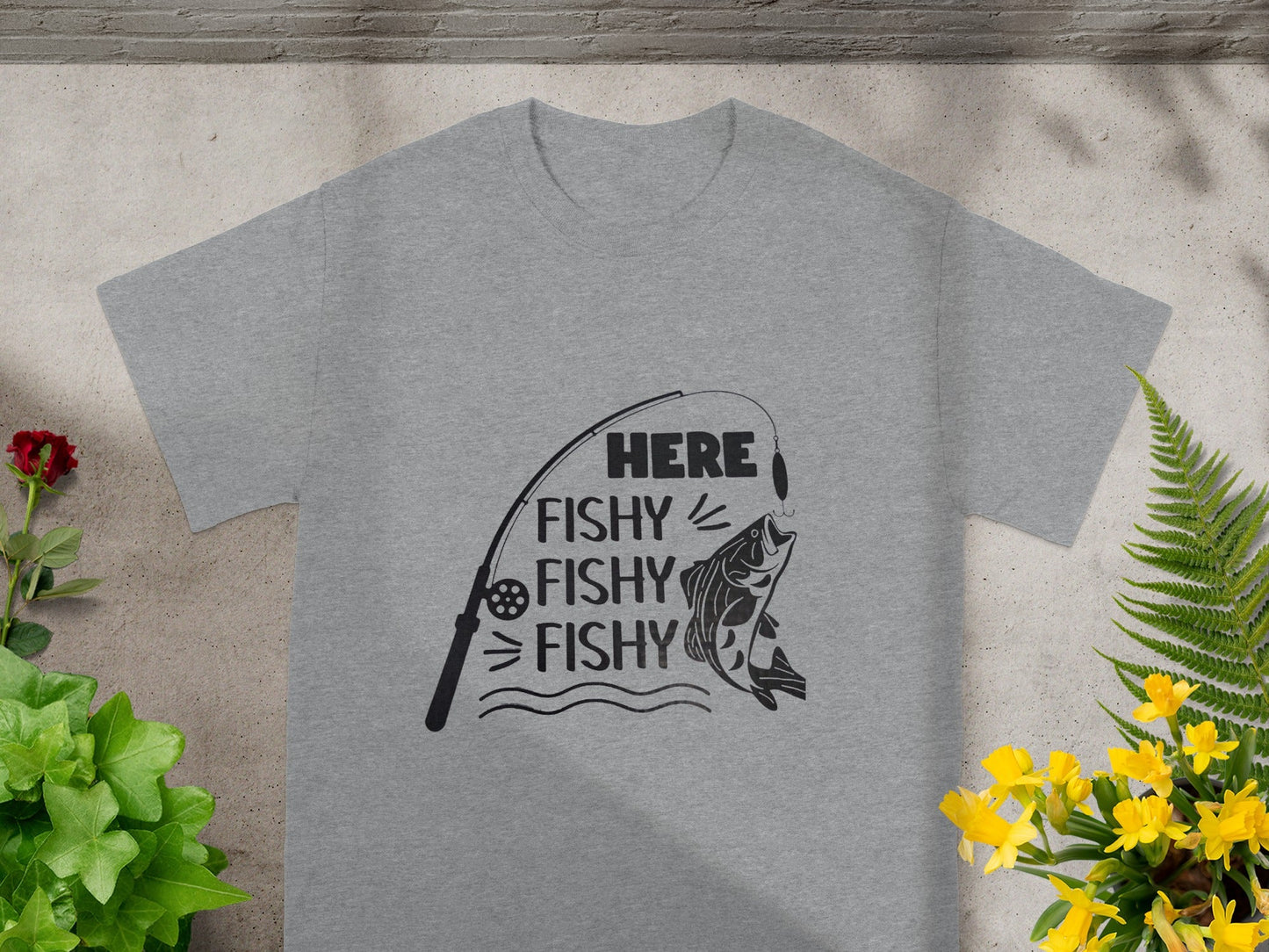 Here Fishy Fishy Fishy Fishing Graphic T-shirt