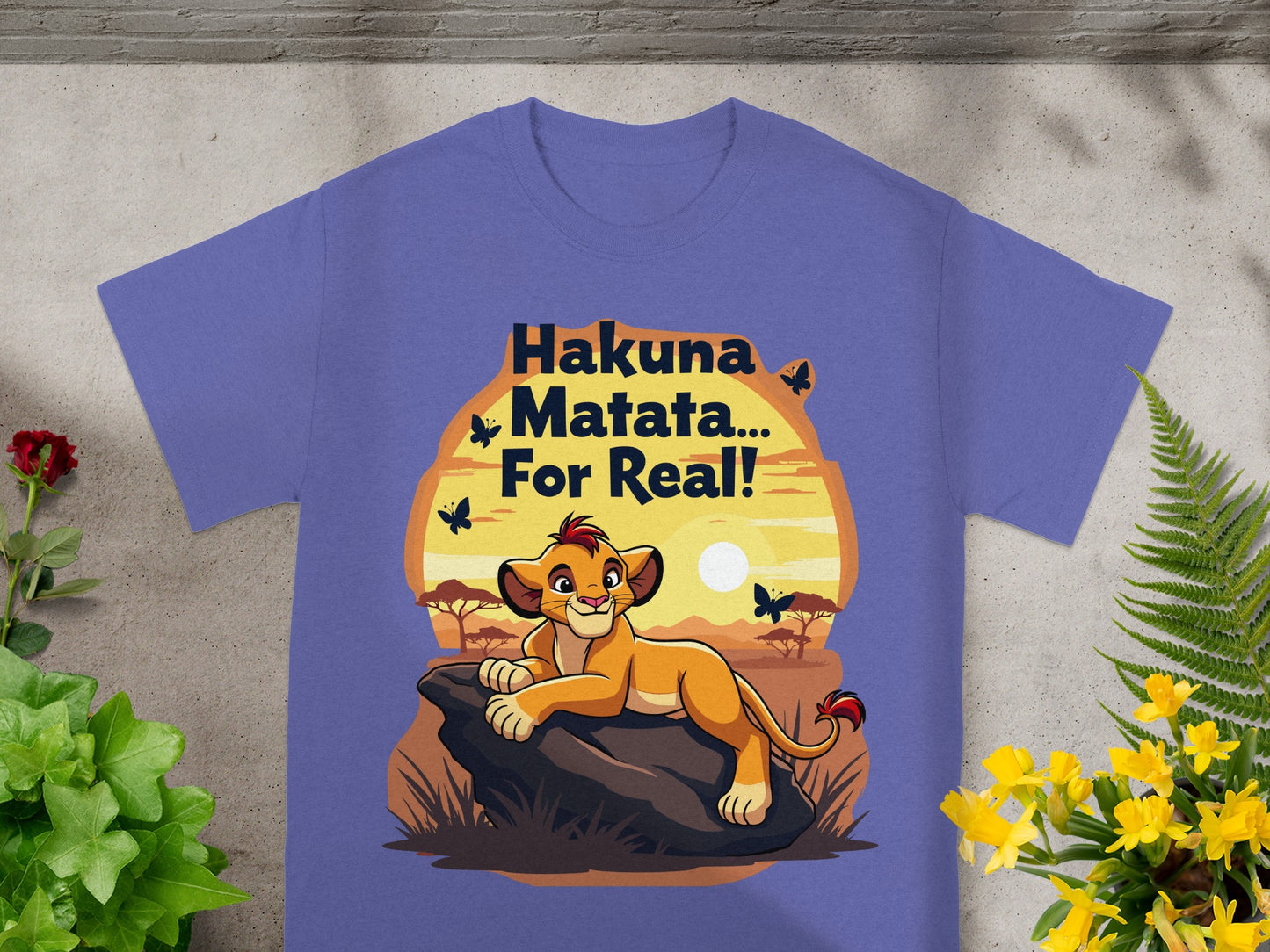 Simba from The Lion King on a rock with "Hakuna Matata... For Real!" text.