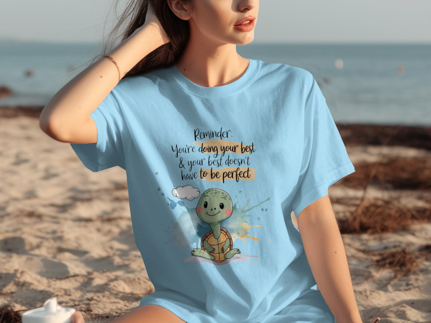 Reminder Motivational Turtle Design Blue T-shirt