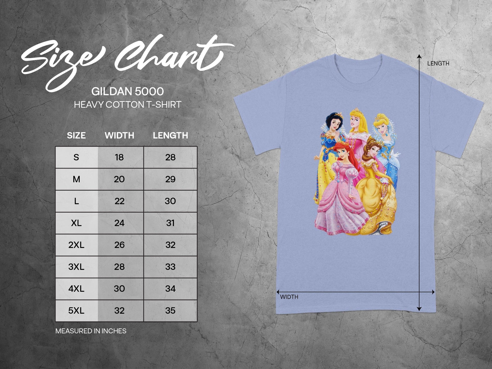 GILDAN 5000 Princesses Size Chart Inches product type