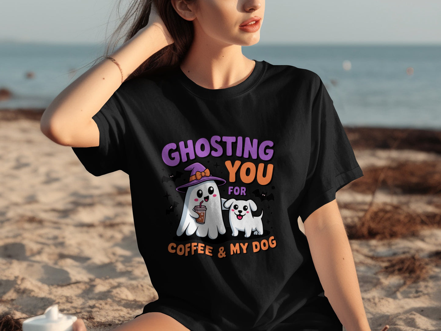 Ghosting You for Coffee & My Dog Funny Black T-shirt