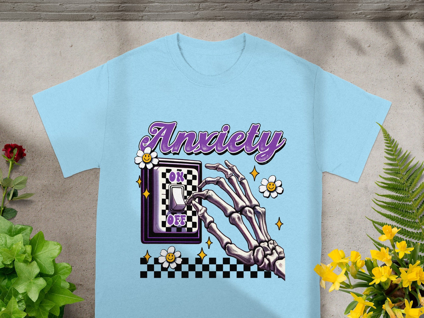 Anxiety On Off Switch Skeleton Hand Design Shirt