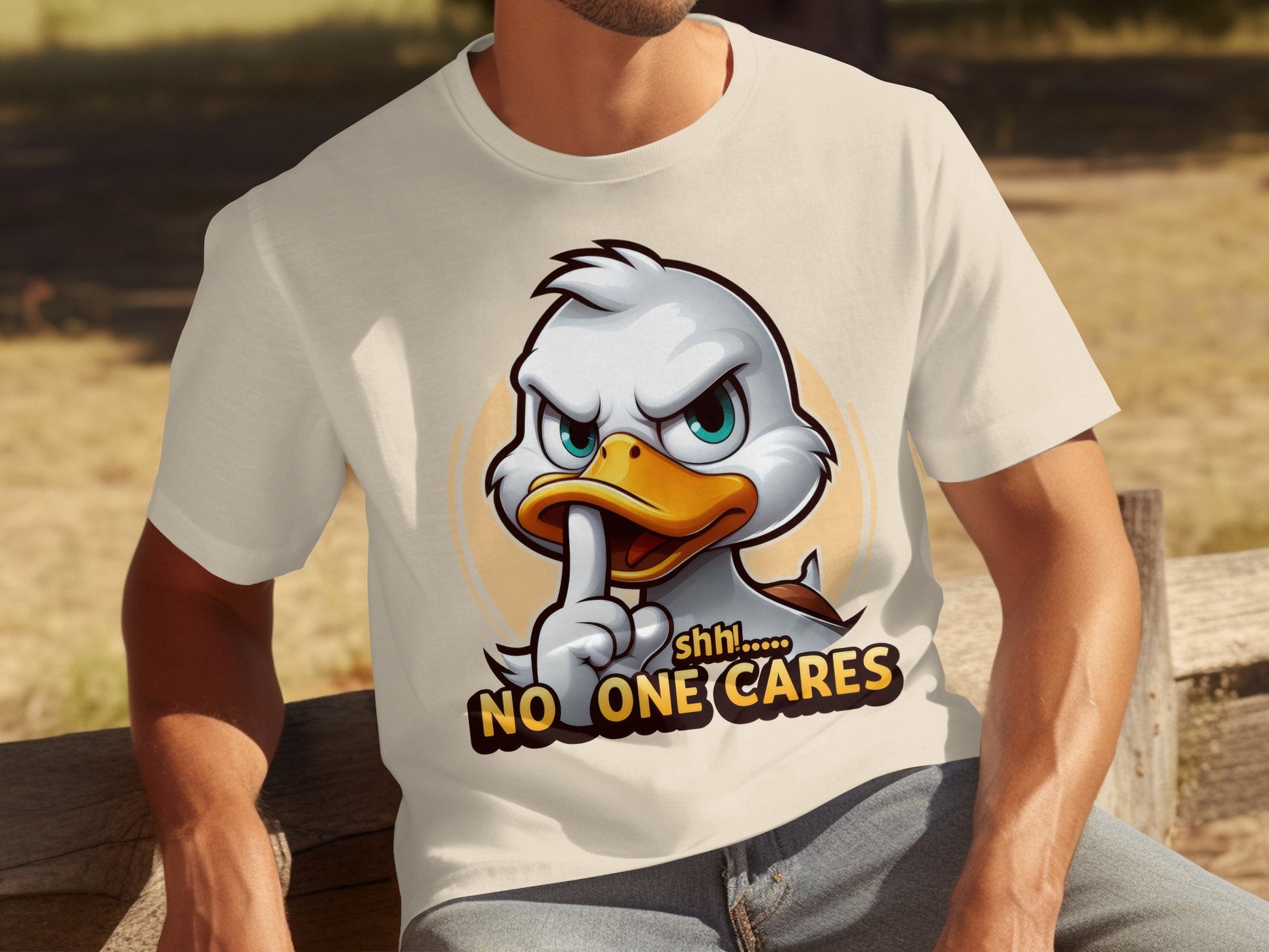 Funny Shhh No One Cares Angry Cartoon Duck Graphic Tee