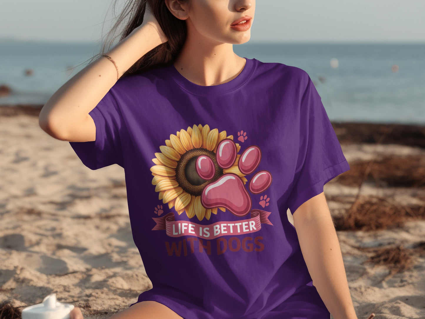 Life Is Better With Dogs Sunflower Paw Print Shirt