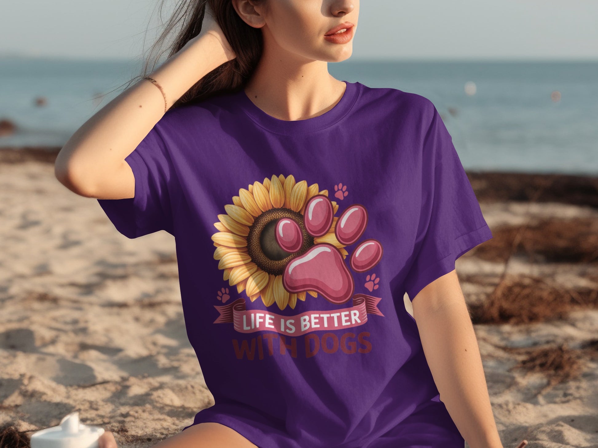 Life Is Better With Dogs Sunflower Paw Print Shirt