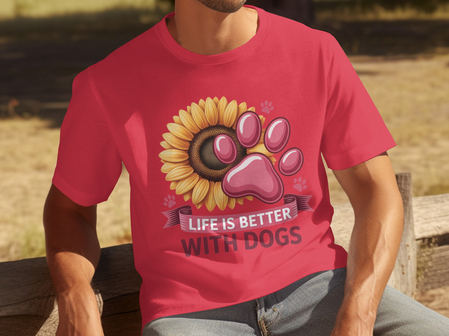 Life Is Better With Dogs Sunflower Paw Design Shirt