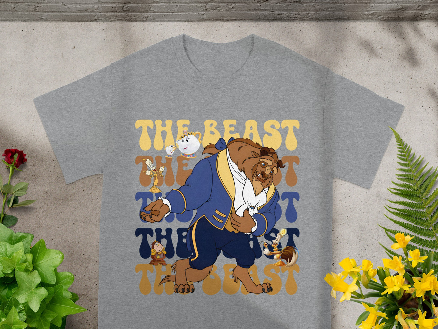 Grey t-shirt with "The Beast" text and Disney's Beast character.