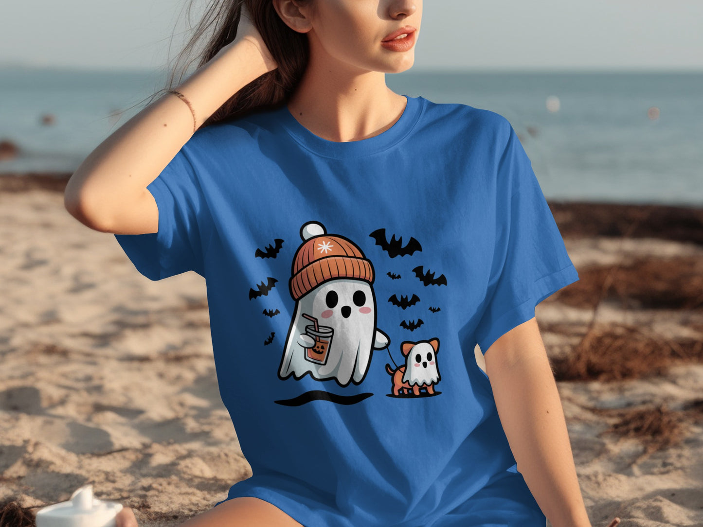 Cute Halloween Ghosts with Dog Graphic Tee Shirt