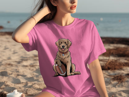 Adorable Golden Retriever with Football T-shirt