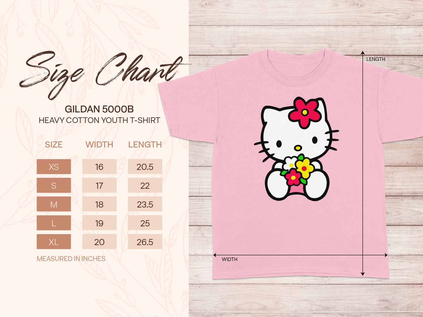 GILDAN 5000B YOUTH PINK HELLO KITTY FLOWERS T-SHIRT product type