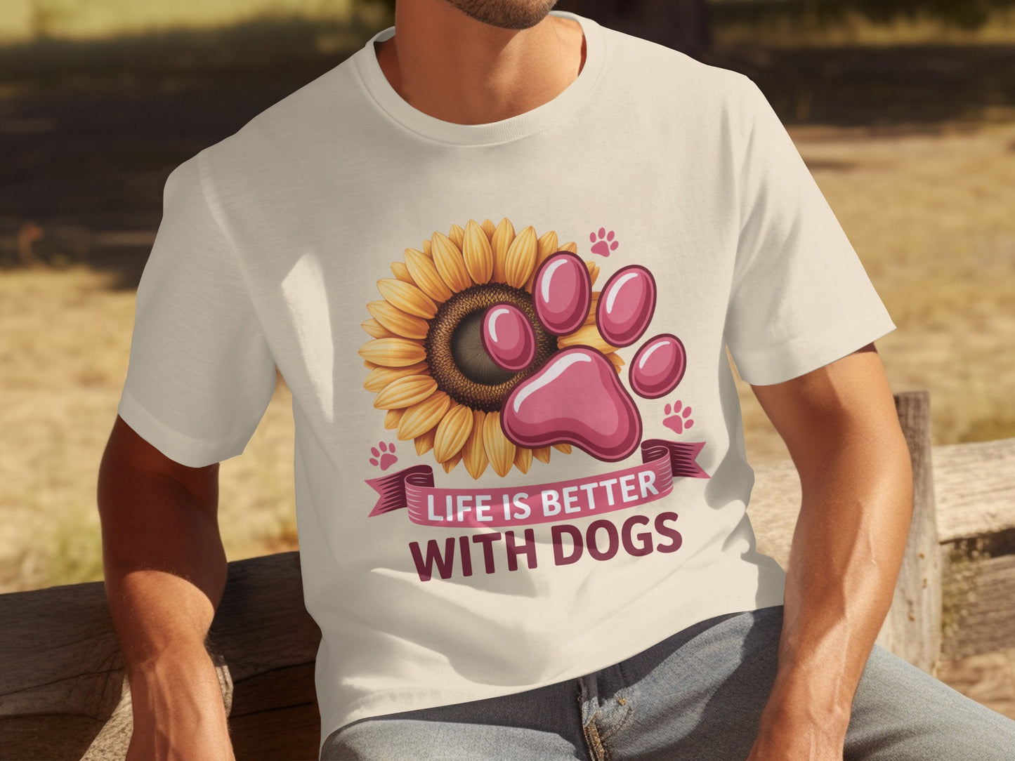 Life is Better with Dogs Sunflower Paw T-shirt
