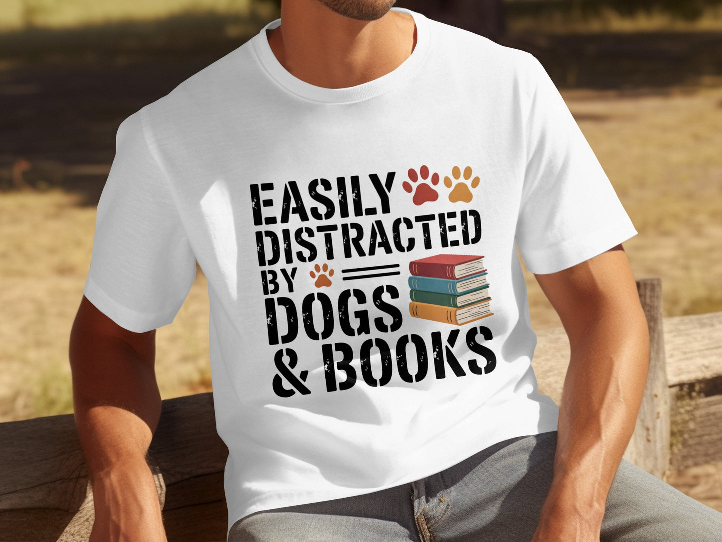 Easily Distracted by Dogs and Books graphic tee