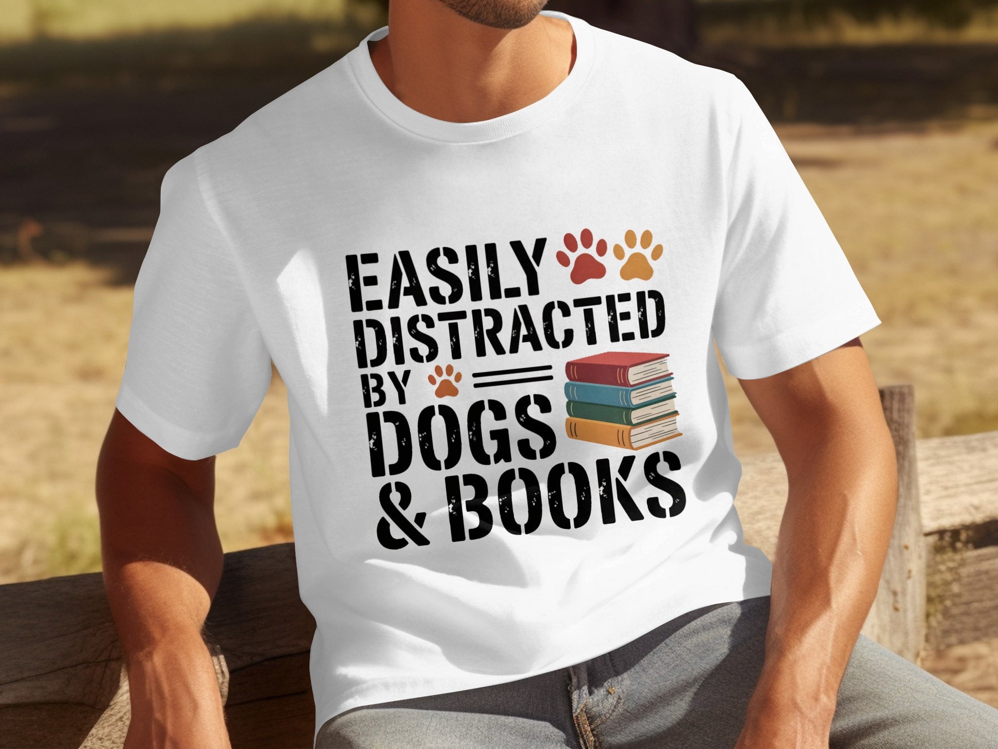 Easily Distracted by Dogs and Books graphic tee