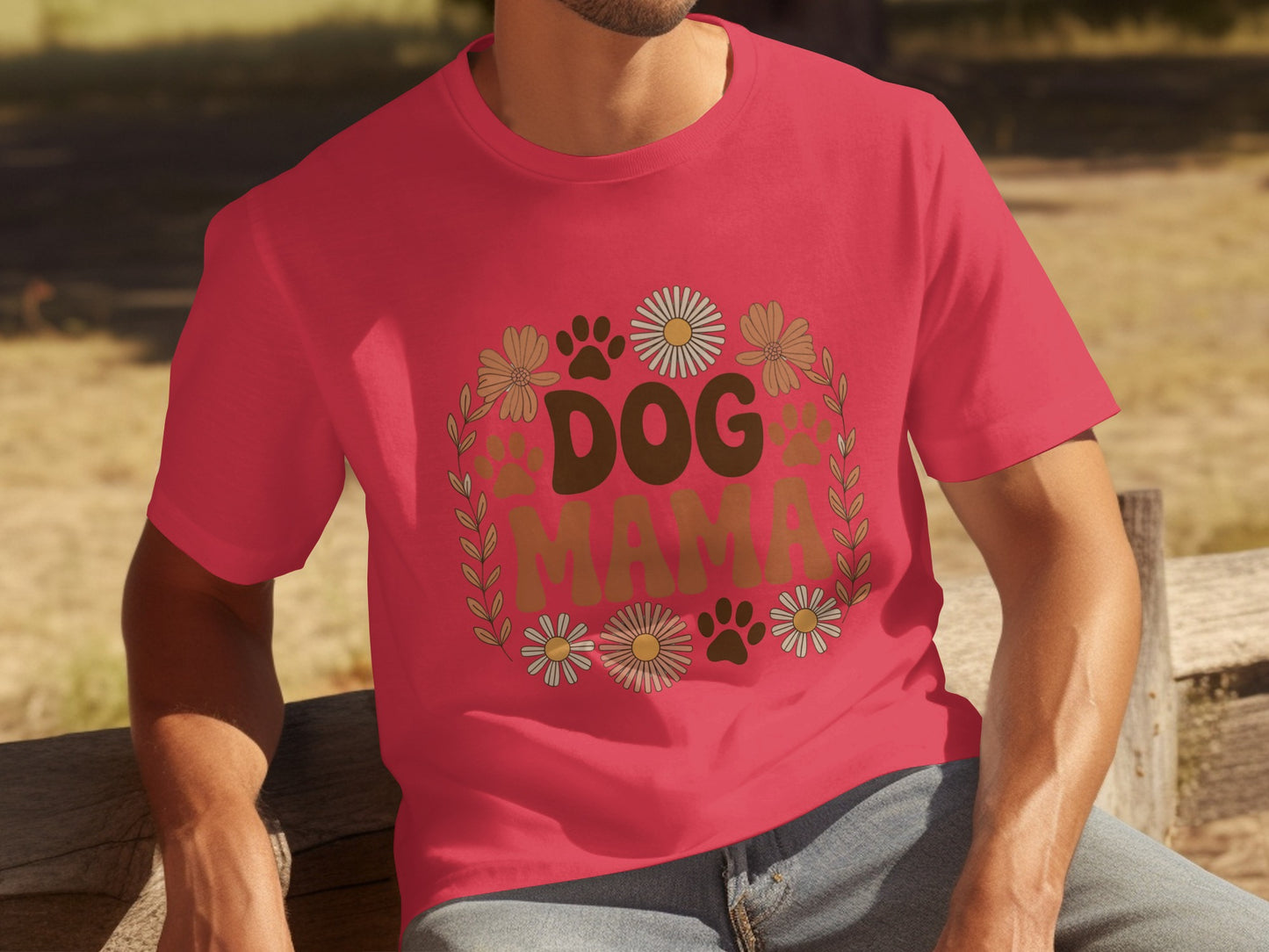 Cute Dog Mama Graphic Tee with Floral Designs