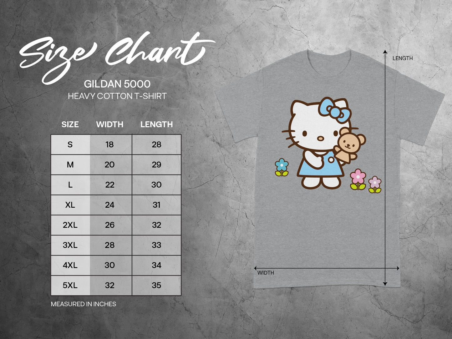 Hello Kitty Teddy Bear Gildan 5000 T-Shirt Size Chart product type