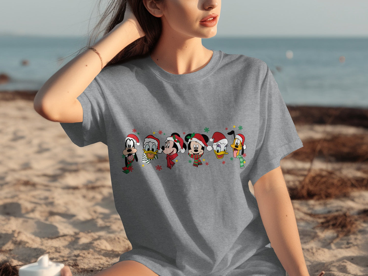 Festive Holiday Characters Graphic Gray T-Shirt