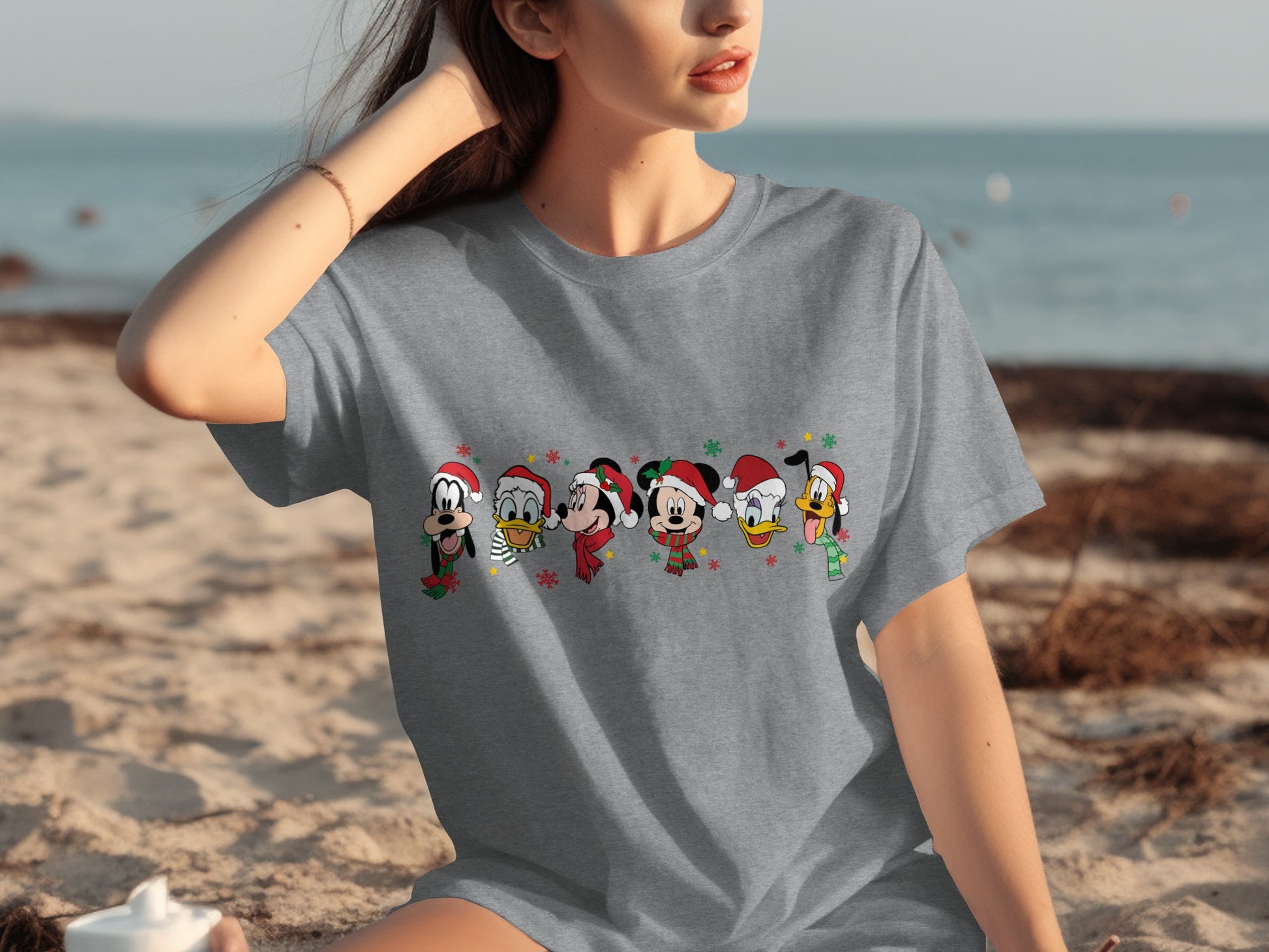 Festive Holiday Characters Graphic Gray T-Shirt