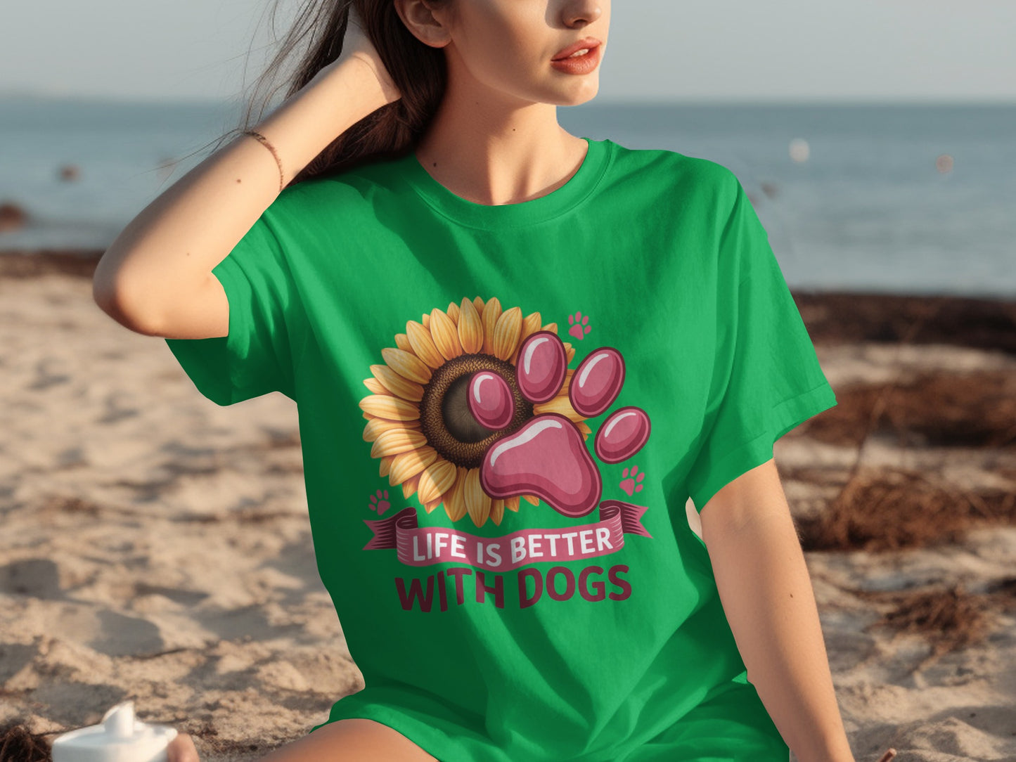 Life is Better with Dogs Sunflower Paw Print Shirt