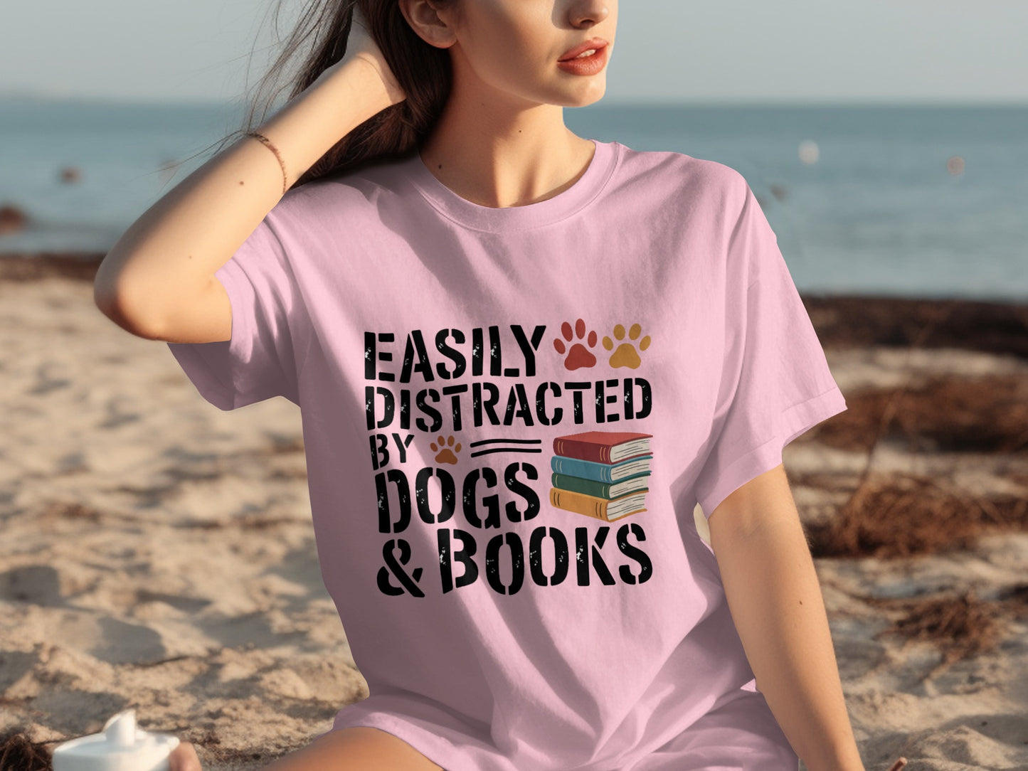 Easily Distracted By Dogs And Books Graphic Shirt