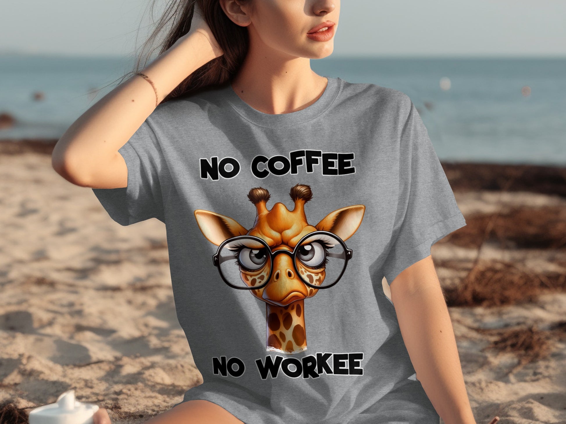 No Coffee No Workee Funny Giraffe Glasses T-Shirt