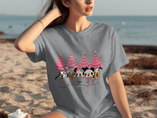 Disney Characters Christmas Tree Grey T-Shirt