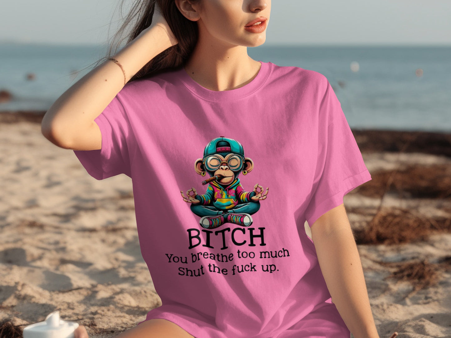 Funny Monkey Chill Out Shut Up Pink T-Shirt
