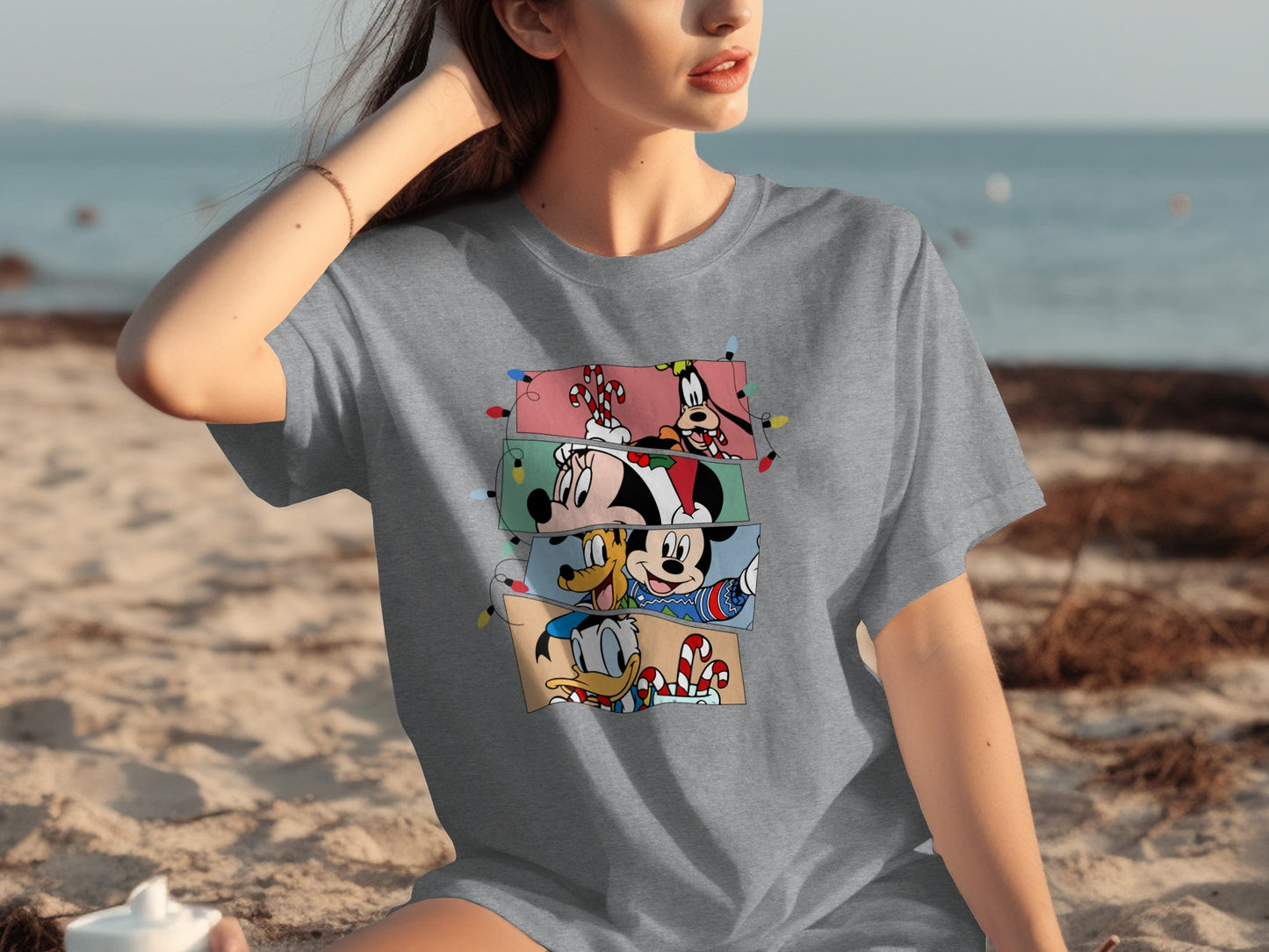 Colorful Cartoon Characters Graphic Grey Shirt